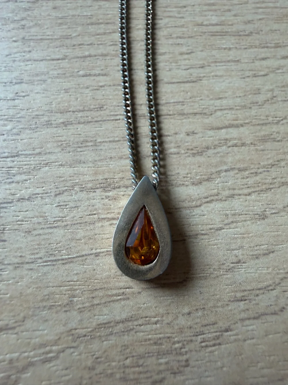 Avon Faceted Amber Crystal Teardrop Pendant Necklace with Silver-Tone Chain